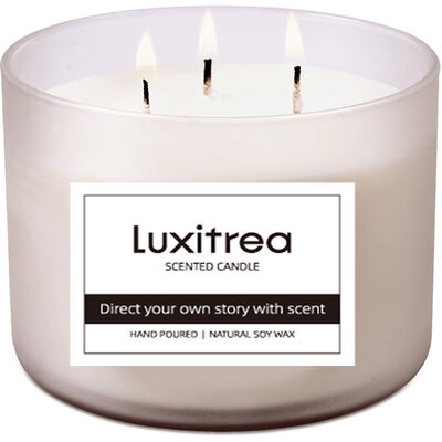 Luxitrea Candle  Warm smoky sensation  10 oz  Private Label Candle  Charcoal wood 3 Wicks Scented Candle