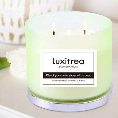 Luxitrea Candle  Fresh White Tea 3 Wicks Scented Candle 10 oz  Private Label Candle