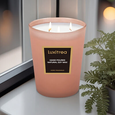 Glass Jar Lavender And Bergamot Candle For Stress Relief And Sleep Therapy‌