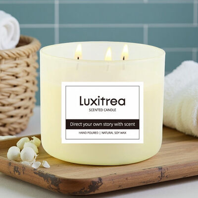 Luxitrea Candle  Private Label Candle  3 Wicks Scented Candle 10oz White peach  oolong fruit aroma  unique fragrance