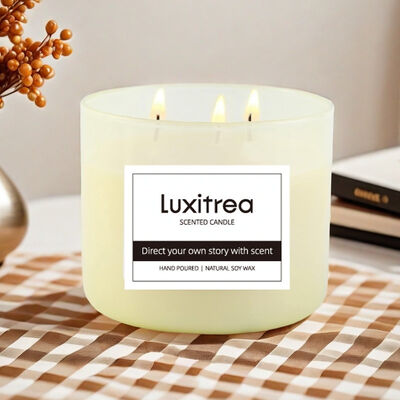 Luxitrea Candle  Private Label Candle  3 Wicks Scented Candle 10oz White peach  oolong fruit aroma  unique fragrance