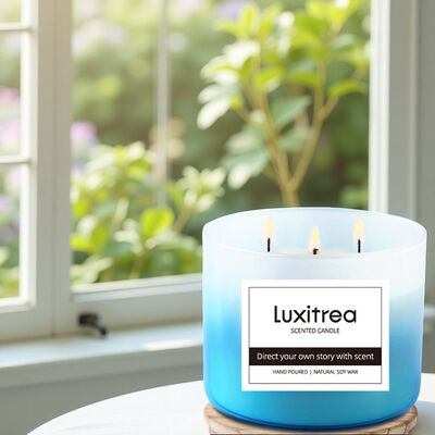 Pure healing fragrance under blue sky and white clouds Private Label Candle Luxitrea Candle 3 Wicks Scented Candle 10oz