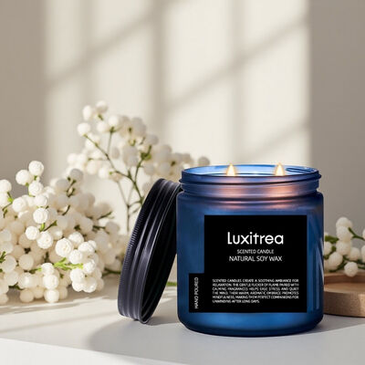 Customize Tea Scented Candle 2 Wick 70H Burn Time Soy Wax 11 Oz Candle