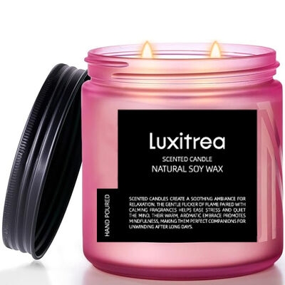 Luxitrea Candle Scented Soy Wax Candle 11oz 2 Wick 70H Burn Time Peppermint Rose Fresh and Fragrant Flavor