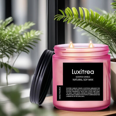 Luxitrea Candle Scented Soy Wax Candle 11oz 2 Wick 70H Burn Time Peppermint Rose Fresh and Fragrant Flavor