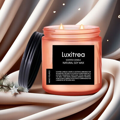 Luxitrea Candle White Peach Oolong Clear Sweet Fruit Tea Recipe 11 oz 2 Wick 70H Burn Time Scented Soy Wax Candle